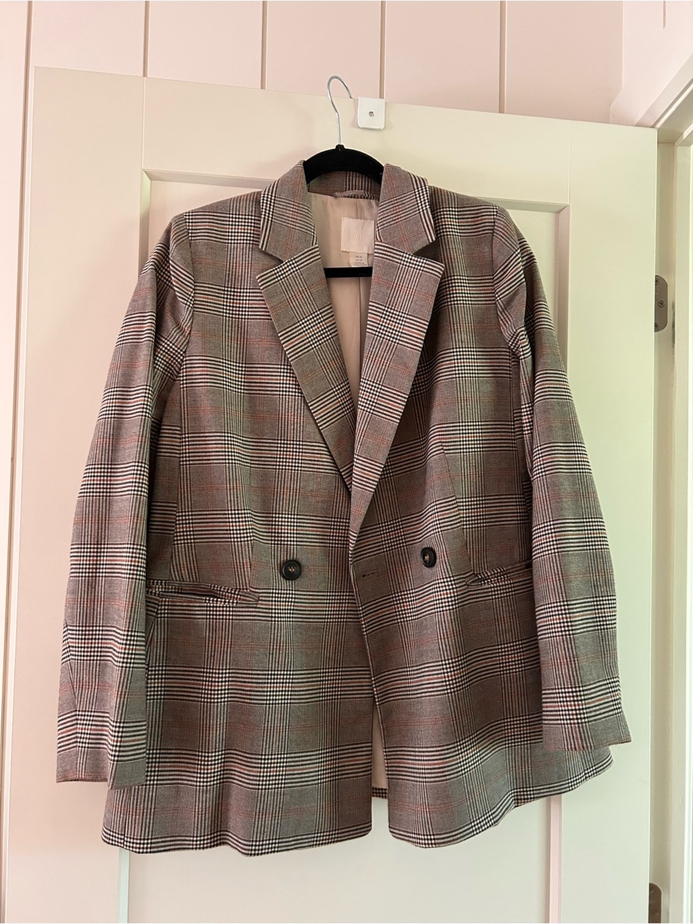 H&M Gray Glen Plaid Double-Breasted Blazer